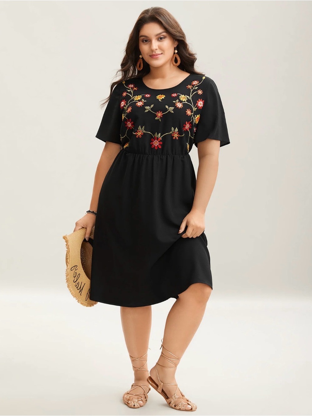 BloomChic Black Floral Embroidered Midi Dress Size 10
